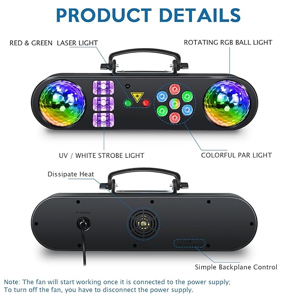 TELBUM DJ LIGHTS WITH STAND, 5 IN 1 PARTY BAR LIGHT SET WITH ROTATING BALL, STROBE, UV, COLORFUL LED PAR LIGHT AND PATTERN, SOUND ACTIVATED DJ LIGHTING SYSTEM FOR DISCO STAGE GIG BAND WEDDING