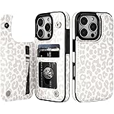HAOPINSH for iPhone 16 Pro Case Wallet with Card Holder, White Leopard Cheetah Pattern Back Flip Folio PU Leather Kickstand Card Slots Case for Women Girls, Double Shockproof 6.3"