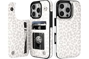 HAOPINSH iPhone 16 Pro Case Wallet with Card Holder, White Leopard Cheetah Pattern Flip Folio PU Leather Kickstand Shockproof Cover 6.3