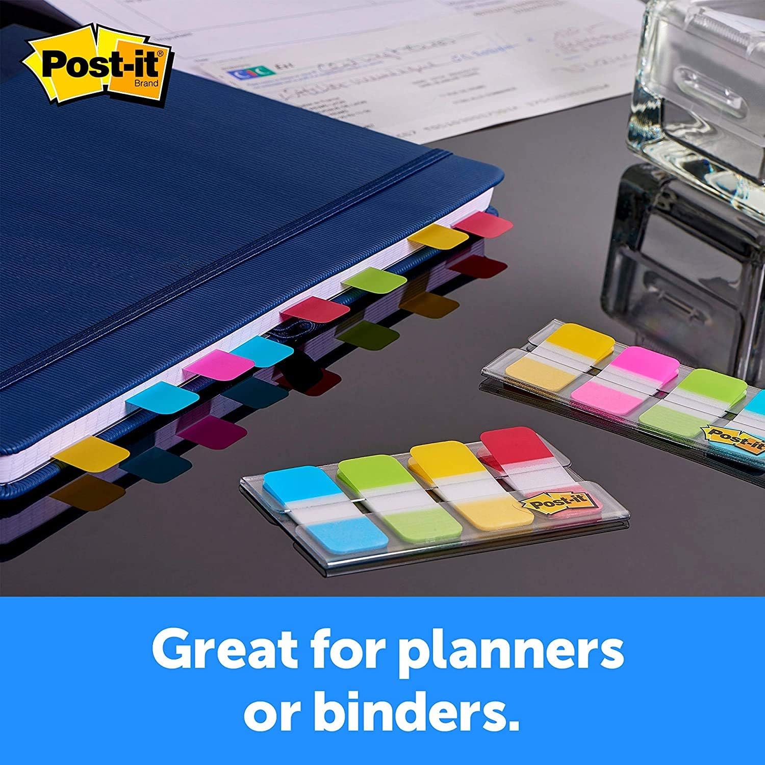 Post-it Tabs.625 in. Solid, Aqua, Lime, Yellow, Red, Durable, Writable, Repositionable, Sticks Securely, Removes Cleanly, 10/Color, 40/Dispenser, (676-ALYR) - Pack 5 : Office Products