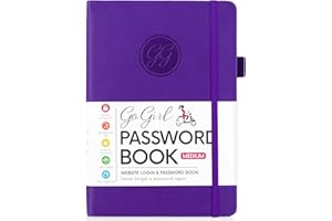GoGirl Password Book with Alphabetical tabs – Internet Address & Password Keeper Logbook for Password Organization, Journal Notebook for Saving Website Logins. Medium Size 5.3″ x 7.7″, Purple