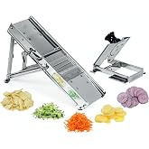 Bron Coucke - Professional Stainless Steel Mandoline with Carriage | Fries &amp; julienne, 2 combs (3 &amp; 10mm); smooth &amp; waffle blades, adjustable; safety carriage, dishwasher-safe