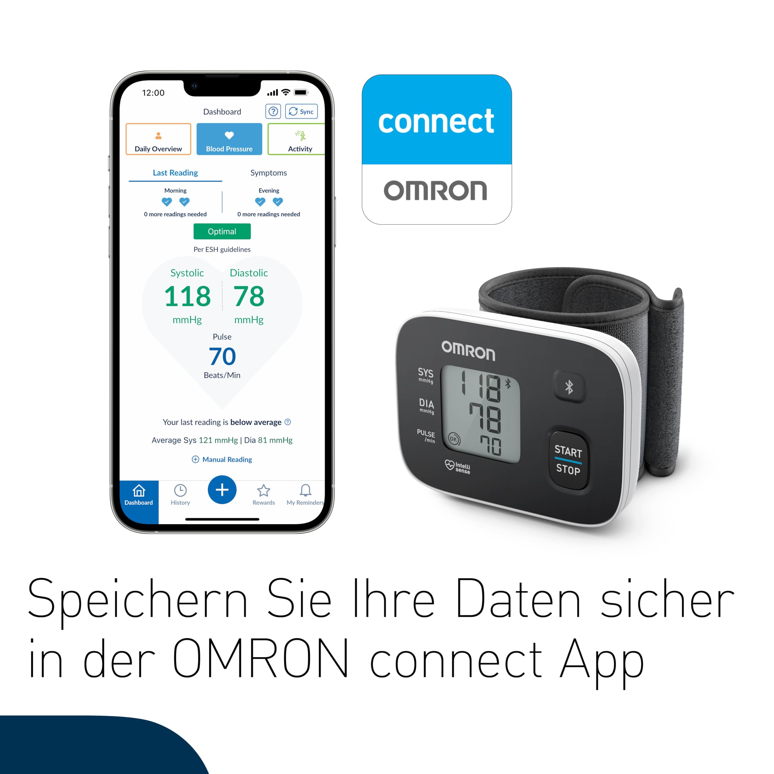 OMRON RS3 Intelli IT Handgelenk-Blutdruckmessgerät, klinisch validiert, mit kostenloser Smartphone App für iOS/Android, 13,5 – 21,5 cm Manschette, Manschettensitzkontrolle und 30 Speicherplätzen 4