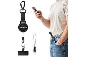 MoKo Anti-theft Phone Tether, Phone Lanyard Retractable Steel Line Cellphone Strap with Locking Carabiner and Metal 360° Teth