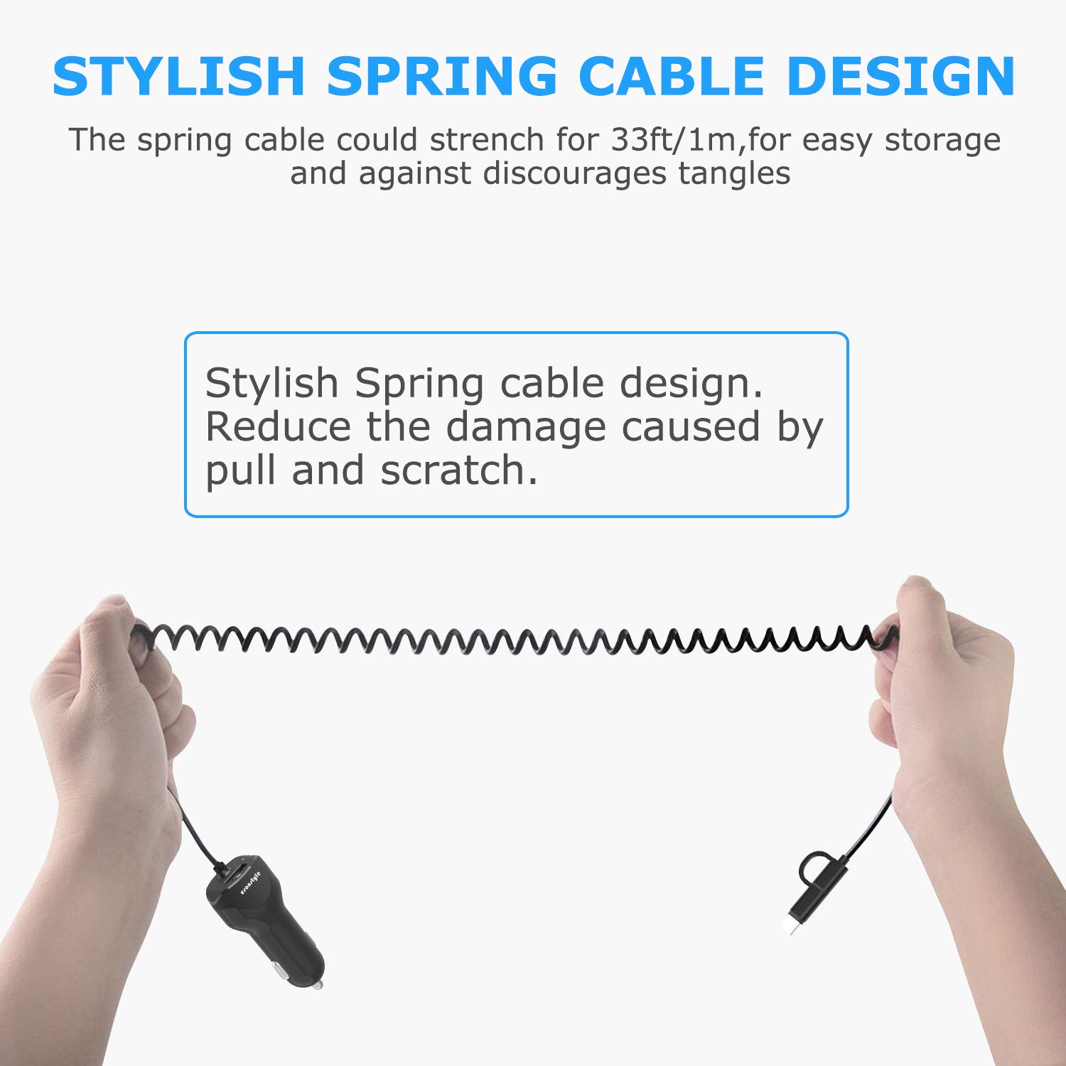 USB Type C and Micro Car Charger,esonstyle Dual USB Car Charger with Quick Charge 3.0 Technology (Black)