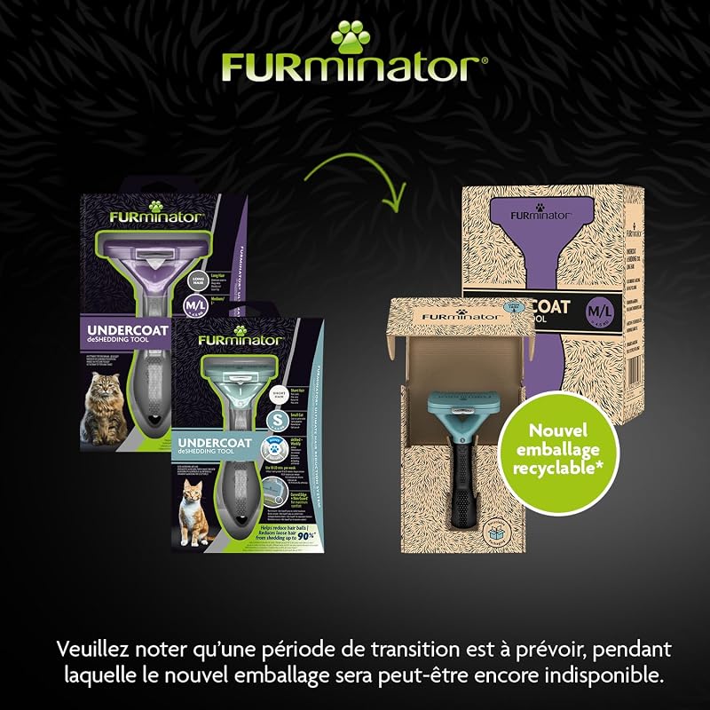 Outil de Toilettage pour Chat à Poils Courts de moyenne à grande Taille – Brosse anti-mue M/L à manche ergonomique - Elimine 90% des poils morts - Nettoyage en 1 clic - Emballage recyclable