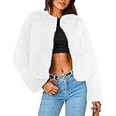 Simplee Women's Faux Fur Coat Furry Cropped Jacket Long Sleeve Warm Open Front Fur Jackets