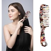 LADYAMZ Large Wide Tooth Hair Comb Tortoise Shell Comb for Thick Curly Hair | Cellulose Acetate Hair Detangling Comb Round Tooth for Women Men or Kids, Anti-Static Wet or Dry, Multi-colored