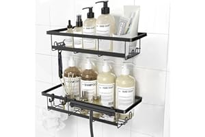 Manalete Shower Caddy, Adhesive Shower Organizer, Black Shower Shelves for Inside Shower, No Drilling Shower Storage Rack for Bathroom, Home Decor, 2 Pack