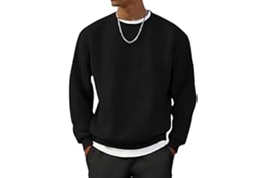 UOUA Men's Crewneck Sweatshirts Jacquard Textured Long Sleeve Casual Pullover Shirt