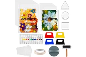 Faccito Gel Printing Plate Kit, Complete Printmaking Set with 8" x 10" + 5" x 7" Gelatin Plate Circle Triangle Square, Brayer, Paint Scraper and Essential Tools for Mixed Media Art Card Making