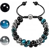 KornaDoz 1 Pack Triple-Combination Crystal Bracelet – Tiger’s Eye, Black Obsidian & Hematite Healing Jewelry for Men & Women Spiritual Protection & Prosperity