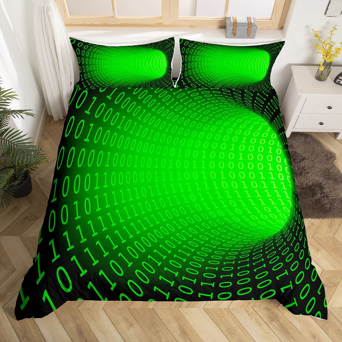 Math Duvet Cover Bedding Set for Kids Boys Girls Teens Trippy Swirl Green Number Numbers Comforter Cover Set Abstract Art Quilt Cover 3Pcs Zipper King Size