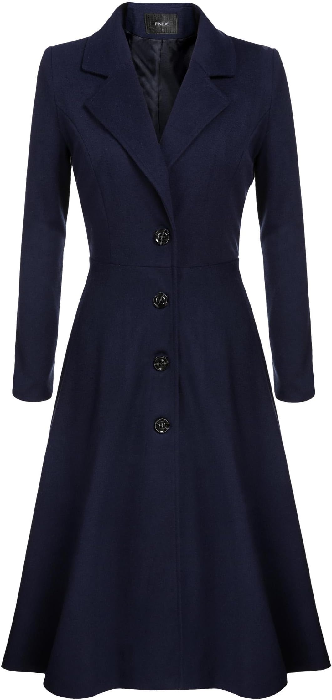 Elever Women's Casual Long Sleeve Turn-Down Collar A-line Flare Hem Wool Blended Dress Blazer Coats