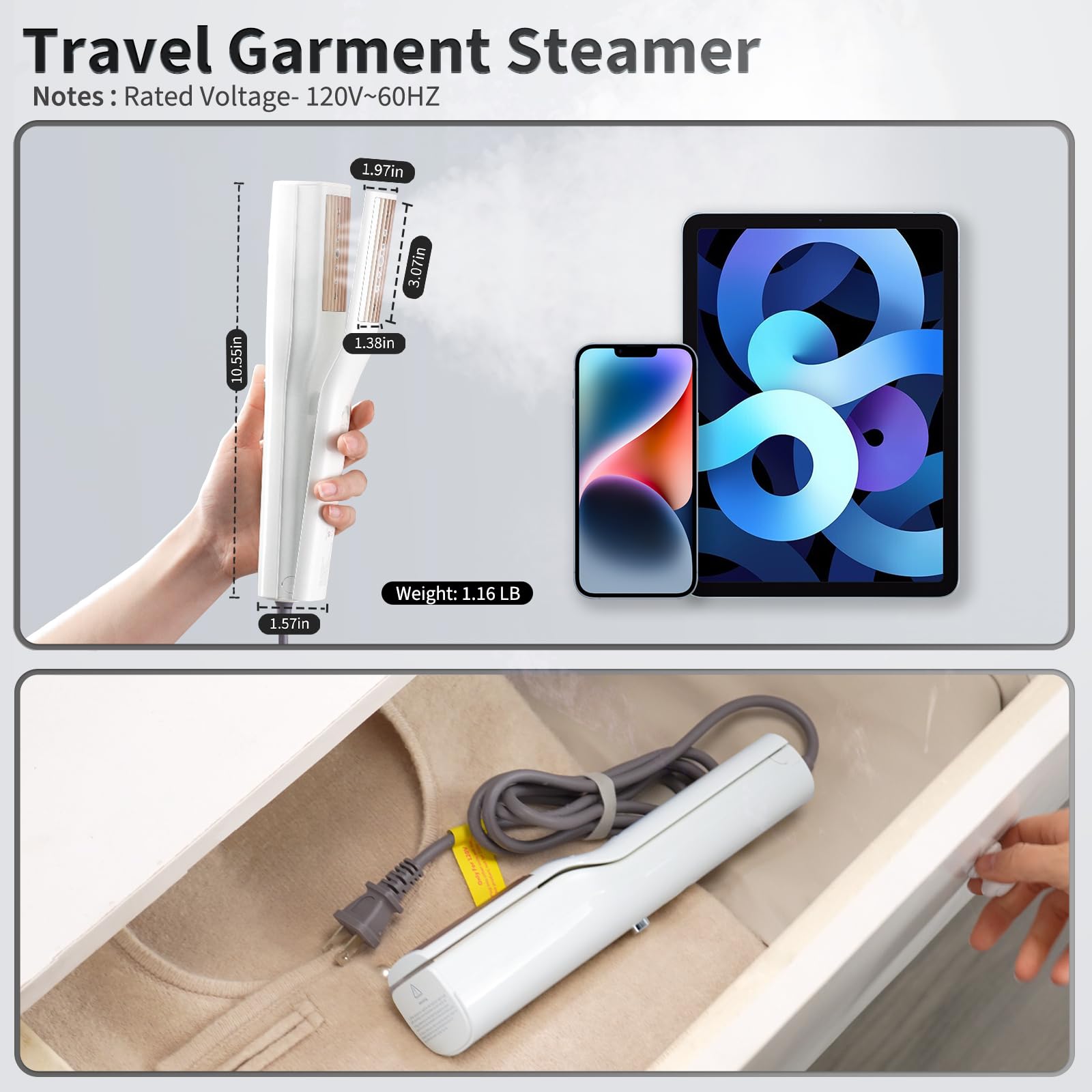 Steamer for Clothes - Travel Iron Steamer, Portable Mini Handheld Garment Steamer, 2 in 1 Wet & Dry Ironing, 15s Fast Heat Up, 900W Wrinkles Remover Clothes Steamer for Home, 120V (lily white)