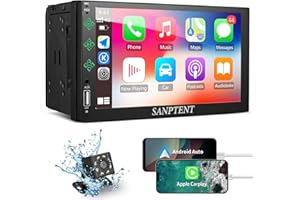 SANPTENT Double Din Car Stereo, 7-Inch Touch Screen, Compatible with Apple Carplay/Android Auto, Mirror Link, Bluetooth, Rear