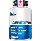 Evlution Nutrition L-Carnitine500, 500 mg of Pure L Carnitine in Each Serving, Stimulant-Free, Capsules (120 Servings)