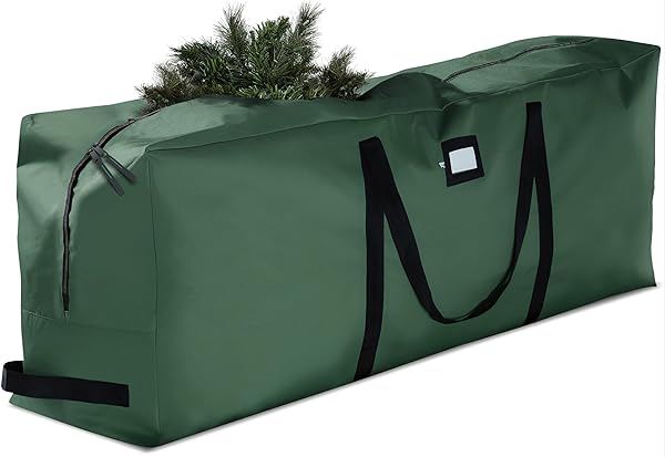 ZOBER 600D OXFORD FABRIC LARGE CHRISTMAS TREE STORAGE BAG – FITS 9 FT ARTIFICIAL TREES – TEAR PROOF WATERPROOF CHRISTMAS TREE BAG FOR STORAGE BOX FOR XMAS – STRONG, DURABLE HANDLES – CARD SLOT – GREEN
