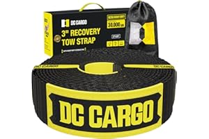 DC Cargo Mall Recovery Tow Strap 3" x 20' 31,518lb Break Strength – Emergency Recovery Straps for Truck, UTV, ATV with Triple-Reinforced Loop Ends Compatible with Hummer & Jeep