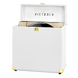Victrola Collector – Record Storage Case – Holds 30+ Vinyl Turntable Records, Heavy-Duty Hardware, Hinges, & Smart Metal Corners, Portable with Easy-Carry Handle (White)