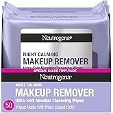 Neutrogena Night Calming Makeup Remover Face Wipes, Nighttime Cleansing Towelettes Remove Sweat, Dirt & Makeup & Calms Skin, Hypoallergenic, 100% Plant Based Cloth, Twin Pack, 2 x 25 ct