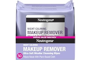 Neutrogena Night Calming Makeup Remover Face Wipes, Nighttime Cleansing Towelettes Remove Sweat, Dirt & Makeup & Calms Skin, Hypoallergenic, 100% Plant Based Cloth, Twin Pack, 2 x 25 ct