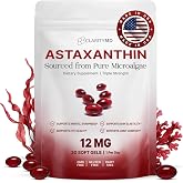 ClarityMD Astaxanthin 12mg Antioxidants Supplement &ndash; Natural Microalgae Source &ndash; Lipid-Based Softgel for Enhanced Absorption &ndash; Cognitive, Vision &amp; Joint Support &ndash; 30 Softgels (Pack of 1)
