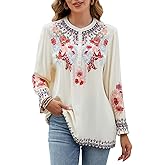 St.Lareina Womens Fall Fashion Long Sleeve Mexican Shirts Embroidered Tops Peasant Blouses Boho Clothes for WomenTrendy