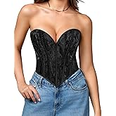 ChiaoLezhee Boned Lace Up Corset Top For Women, Heart Overbust Strapless Vintage, Sexy Bustier Crop, Party Club Outfits