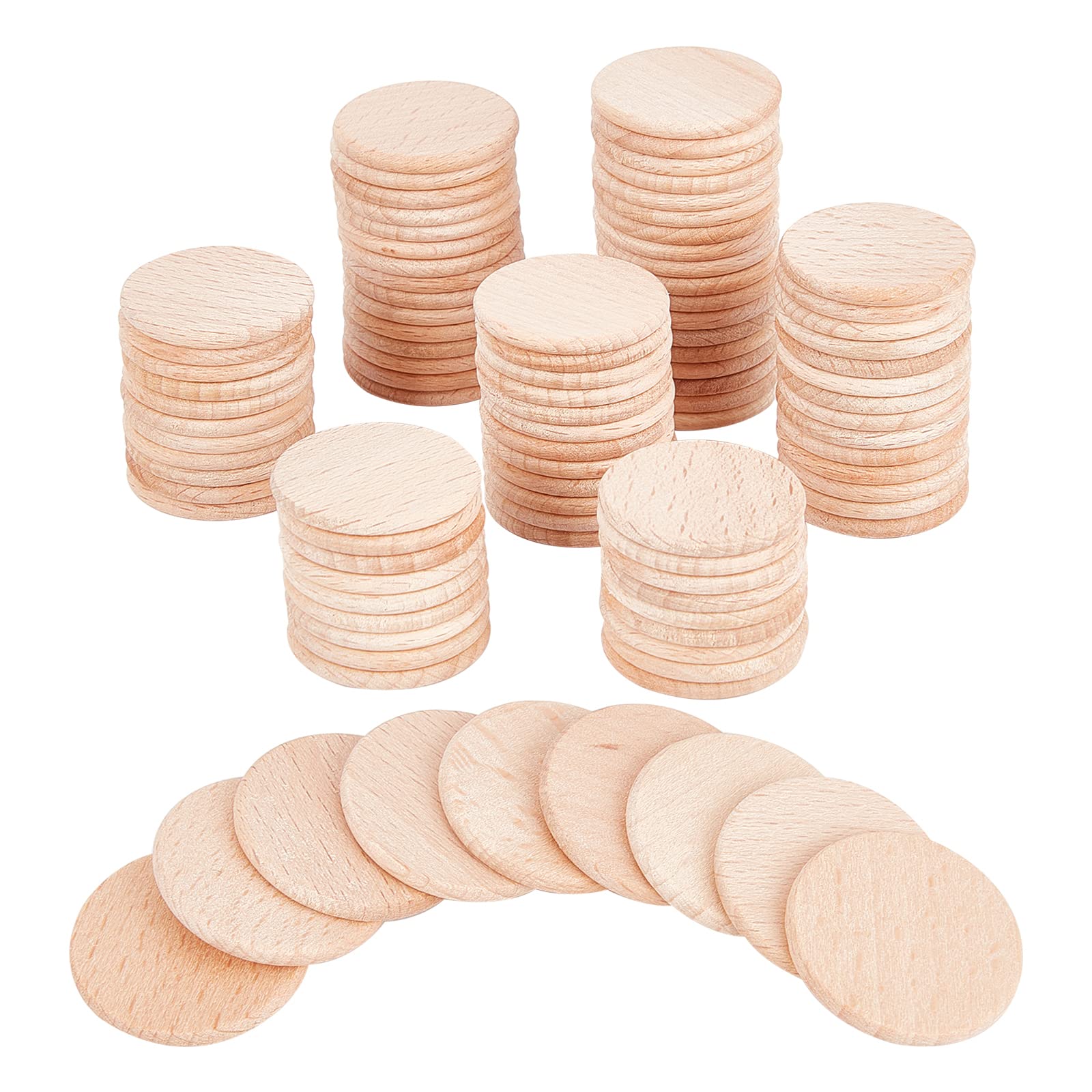 NBEADS 100 Pcs Beech Wooden Round Pieces, 30.5mm Unfinished Wood Circles Round Slices Wooden Cutouts Ornaments for DIY Crafts Painting Wedding and Home Decoration, 3.5 mm Thick