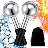 Baderke 2 Pcs Ice Globes for Face Stainless Steel Cooling Globes Unbreakable Cooling Roller Women Ice Balls Cryo Sticks Facials Skin Care for Dark Circles, Puffiness(Silver (Black Handle))