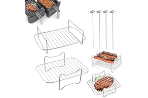 6PCS Air Fryer Accessories Set, 304 Stainless Steel Double Layer Air Fryer Rack, Dehydrator & Grilling Rack with 4 Barbecue S