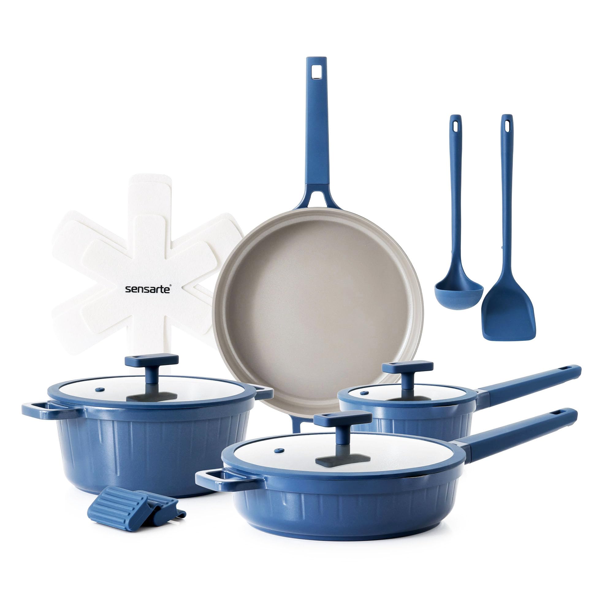 Photo 1 of SENSARTE Ceramic Cookware Set Non-toxic 14 Pcs, Nonstick Pots and Pans Set, Dishwasher Safe Induction Cookware, Healthy Kitchen Cooking Set, PFOA/PFAS/PTFE Free