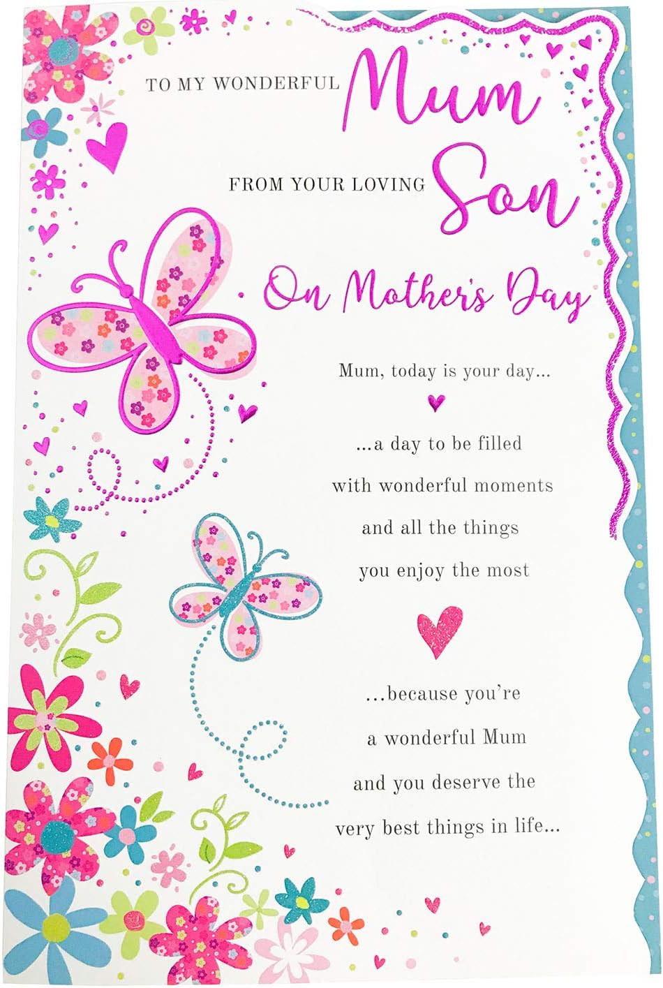 Mum Mothers Day Card from Your Son for Her Mother Mam Nice Words Cute ...