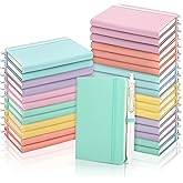 Aodaer 50 Sets Pocket Notebook Journal with Pens, 160 Pages, 3.5 x 5.5 Inch Mini Lined Journal Notebook A6 Leather Hardcover College Ruled Notepad with Pen Holder for School Office, Light Multicolor
