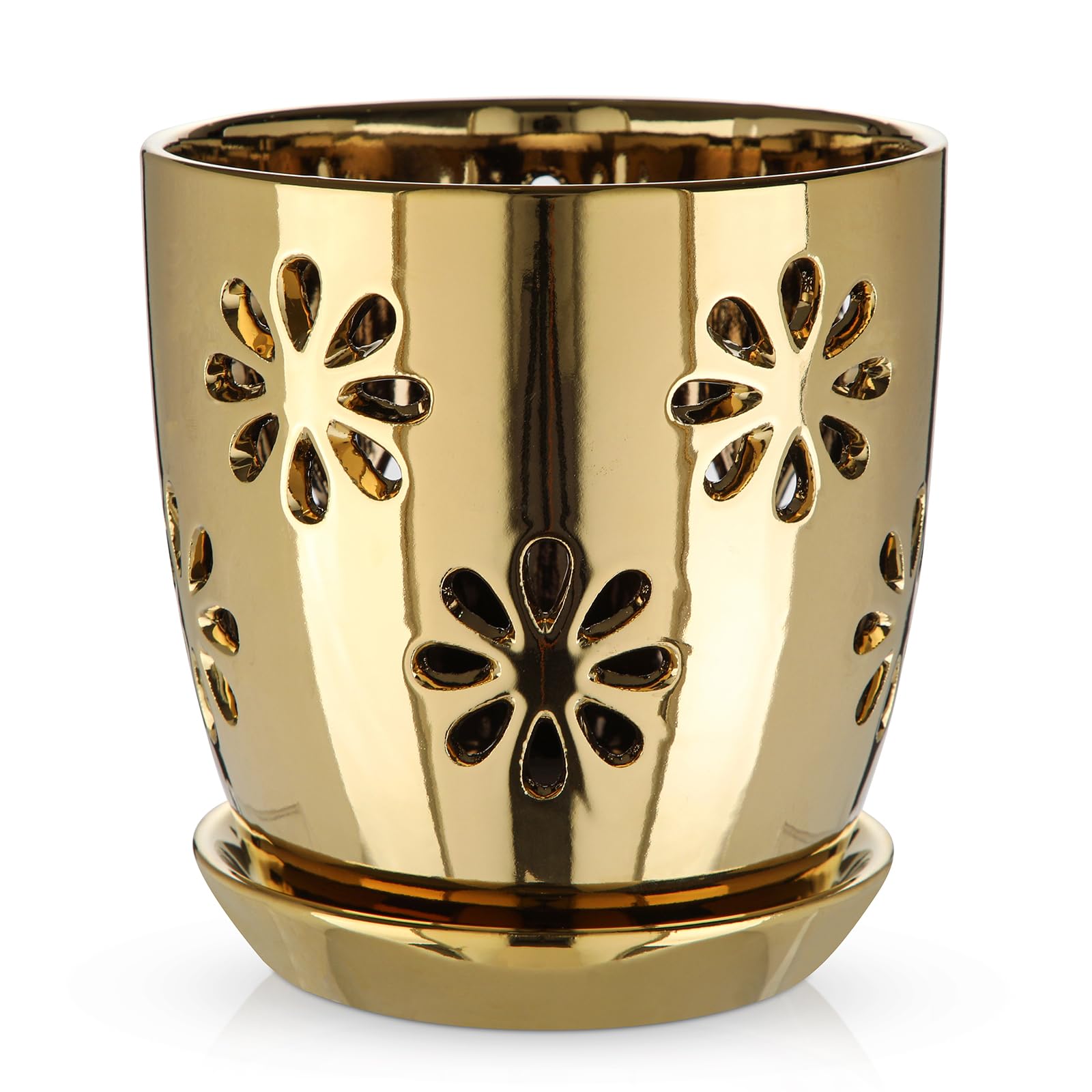 Photo 1 of **MAJOR DAMAGE**
Oairse 6 inch Orchid Pots with Holes, Gold Ceramic Orchid Pot for Repotting Small Indoor Plant Pots with Drainage Holes and Saucers Decorative Flower Planter for Orchids, Indoor Plant