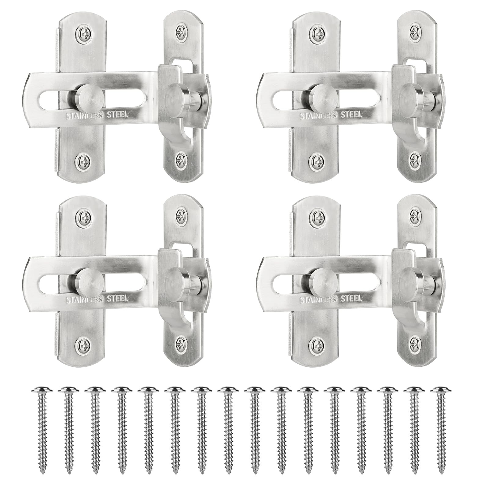 90 Degree Sliding Door Lock, Flip Slide Gate Latch Door Bolt, Barn Stainless Steel Angle Gate Locks Latches Buckle for Garden Bathroom Outdoor Garage, Silver