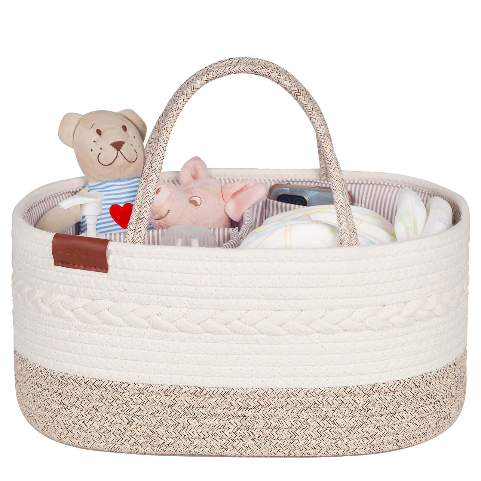 Aoohun Nappy Caddy Organiser, Baby Diaper Basket Changing Bag Newborn Shower Gifts Basket, Neutral Brown, Large
