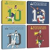 4PC Canvas Wall Art Framed Art Famous Soccer Superstar Room Decor Inspirational Sports Paintings Soccer Gifts Wall Decor Prints Picture for Boys Room Sports Club Gym Bedroom Home Decor 7.9x7.9 inch