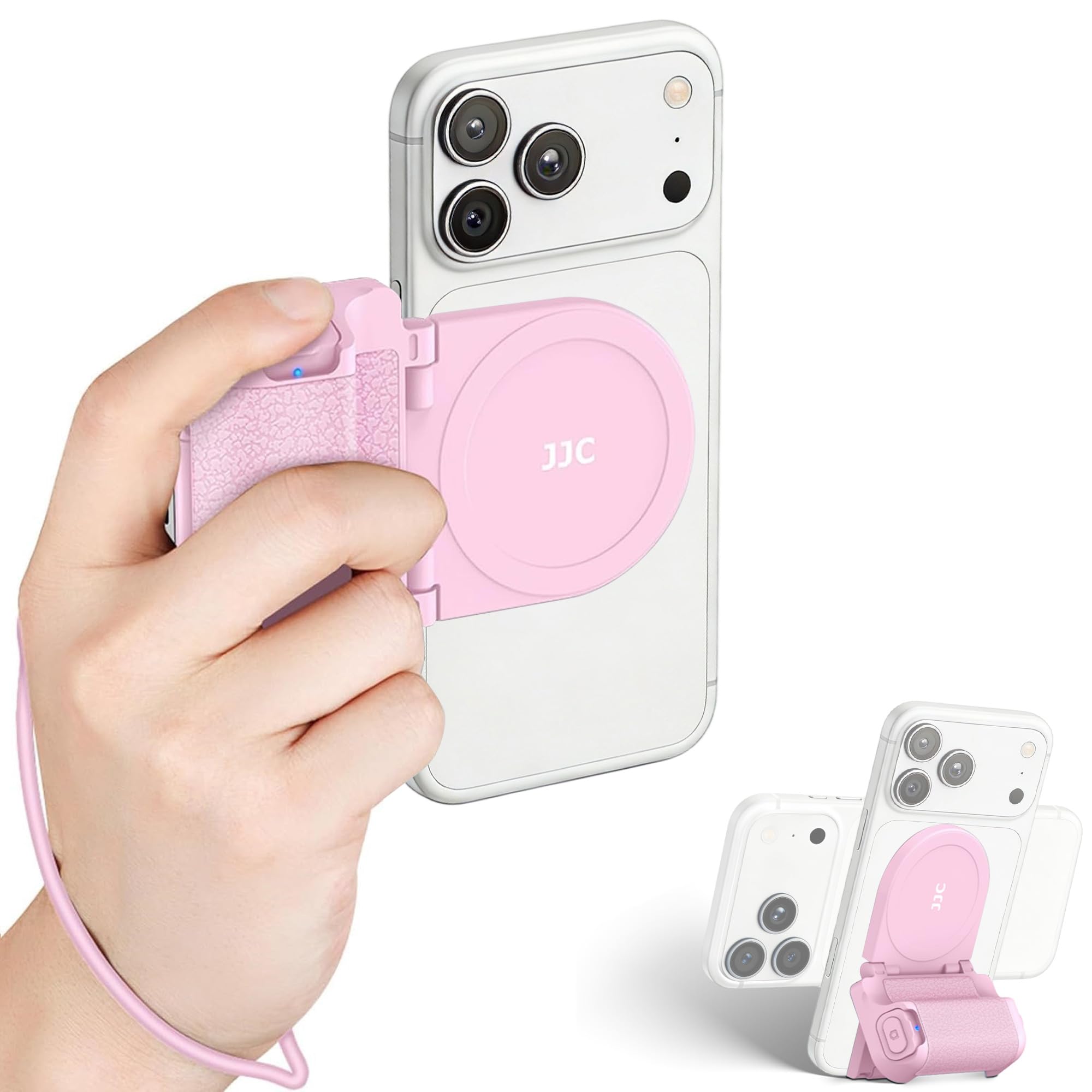 Pink Magnetic Smartphone Grip, Magnetic Camera Handle Bluetooth Bracket Cell Phone Shutter Grip w Bluetooth Control Compatible for iPhone Video Shooting