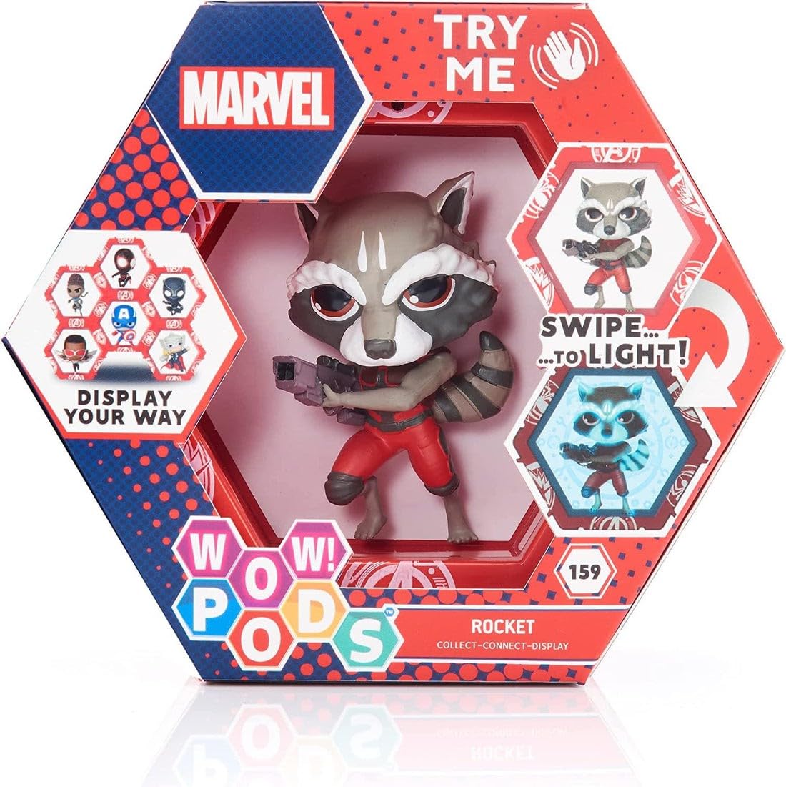 WOW! PODS Guardians Of The Galaxy - Rocket, Superhero Light-Up Bobble-Head Figure, Official Marvel Collectable Toys and Gifts