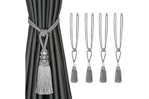 BEL AVENIR 4 Pack Curtain Hand-Woven Tiebacks Crystal Holdbacks Home Decorative Tassels (Silver-2, 4 Pack)