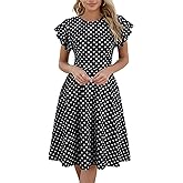 HELYO Women's Semi-Formal Ruffle Sleeves V-Back Work Fit and Flare Cocktail Knee Length Dress with Pockets 842