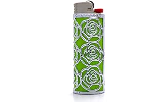 Lucklybestseller Metal Lighter Case Cover Holder Hollow Design for BIC Full Size Lighter J6 (Rose Hollow-Silver)