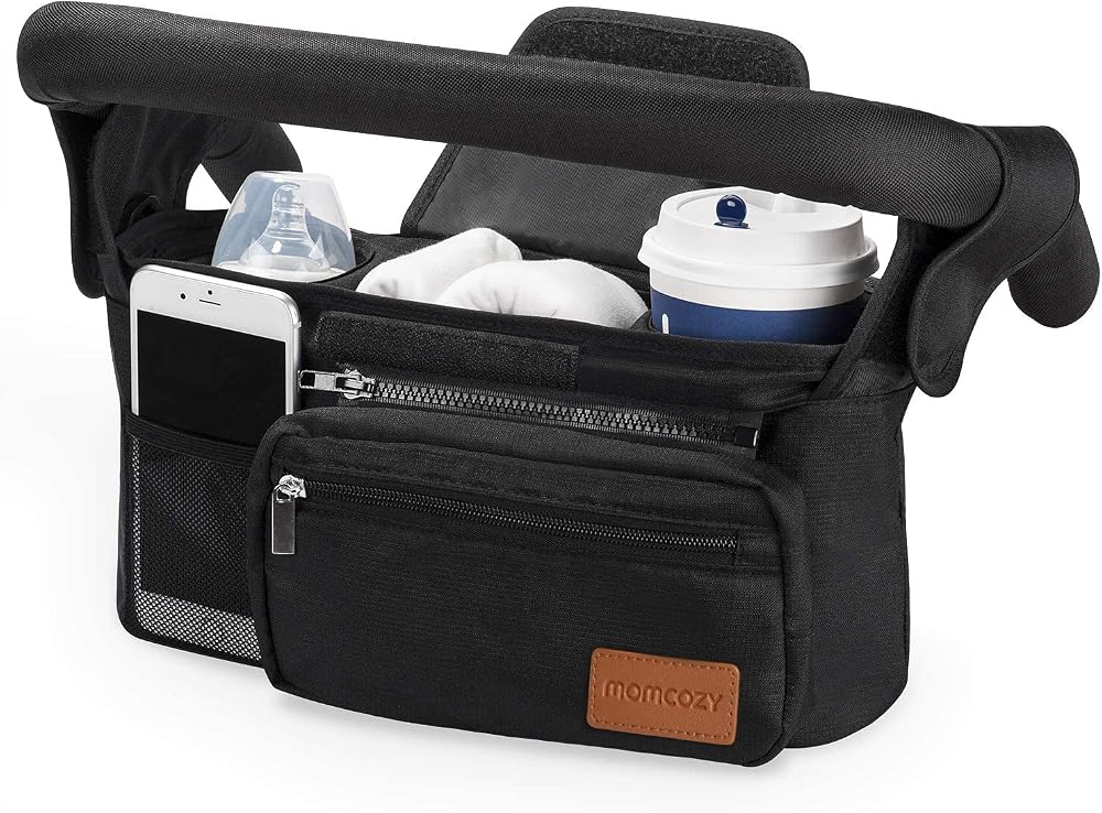 Momcozy Universal Stroller Organizer with Insulated Cup Holder | Detachable Phone Bag and Shoulder Strap, Fits for Uppababy,