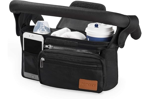 Momcozy Universal Stroller Organizer with Insulated Cup Holder | Detachable Phone Bag and Shoulder Strap, Fits for Uppababy, Baby Jogger, Britax, BOB, Umbrella, and Pet Strollers