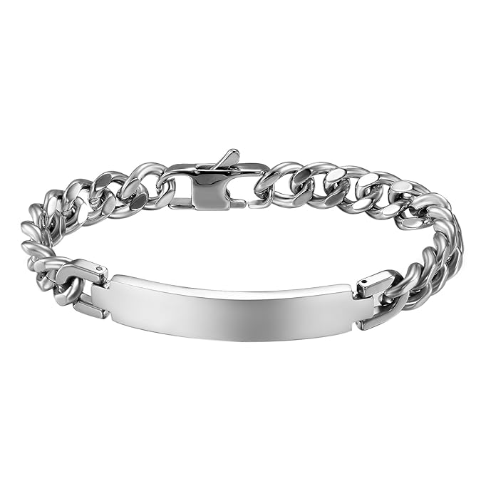 JewelryWe Schmuck Edelstahl Armband mit Gravur Silber Link Panzerkette Panzerarmbänder 21.2CM