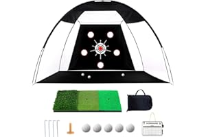 PLSCOVERIT Golf Net 10x7ft, Golf Practice Net for Backyard with 5 Target Holes & Bullseye All-in-One Golf Hitting Net Kit with 3-Turf Mat for Indoor/Outdoor Swing & Chipping Training