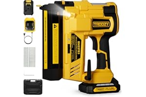 Troozy Pneumatic Brad Nailer Staple Gun, Pro-Preferred Electric Nail Gun Battery Powered, 18 Gauge 1/4" Narrow Crown Staples, Cordless Finish Nailer for Molding, Chair Rail and Cabinetry