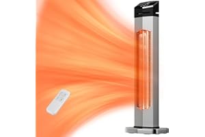 Landeagle Outdoor Heaters for Patio,1500W Electric Infrared Radiant Heater with Remote,37IN Portable Tower Space Heater with 12H Timer,Tip-over Protection for Garage,Backyard,Porch,Indoor(Silver）